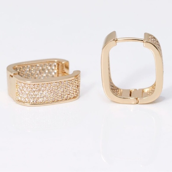 Mirco pave CZ Sparkly Earring hoop Hoops Designer Luxury New Gold Plated - Picture 2 of 15